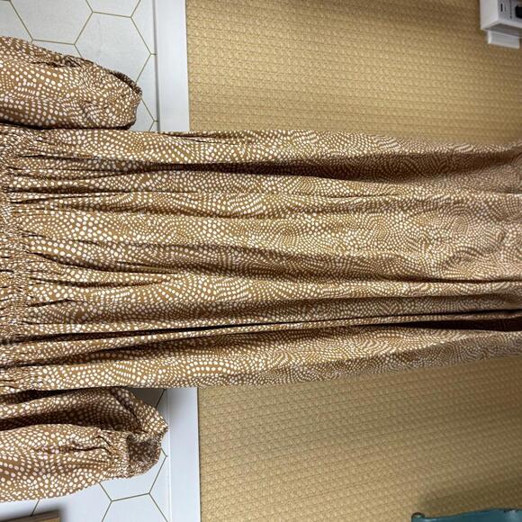 Madewell Khaki Tan Dot V-Neck Balloon-Sleeve Elbow Length Maxi Dress - Size - 12 - Picture 5 of 13